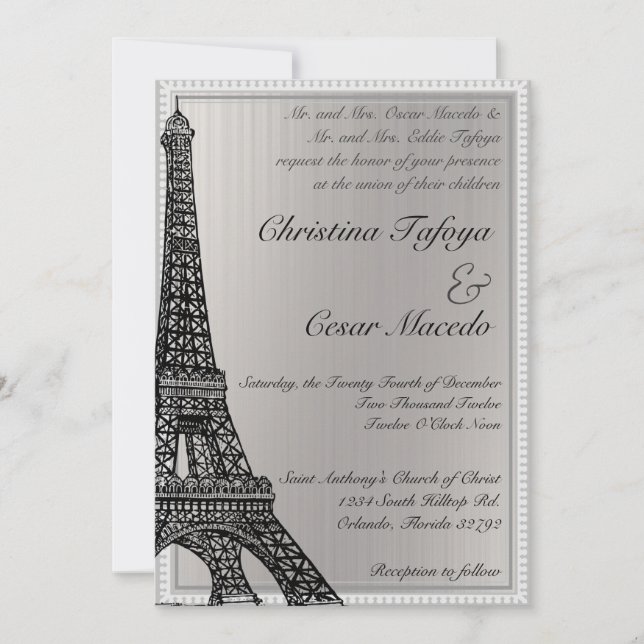 torre Eiffel preta Wedding do convite 5 x 7 (Frente)