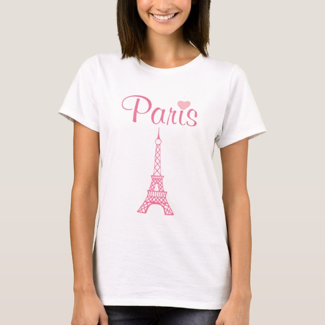 Torre Eiffel Rosa Torre Paris T-Shirt Top (Frente)