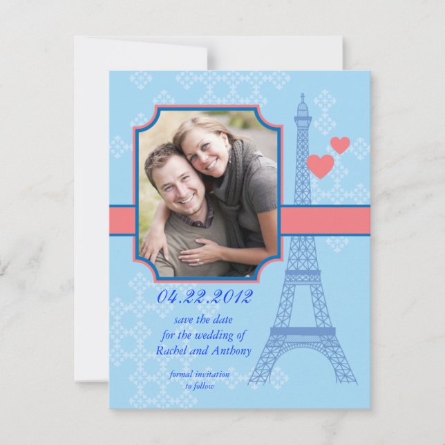 Torre Eiffel Salve O Convite De Cartão com fotos D (Frente)