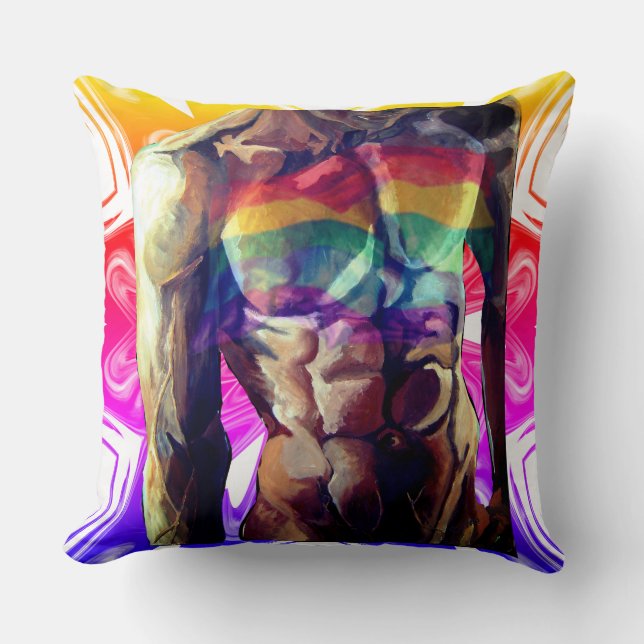 Torso masculino bandeira arco-íris almofada 2 (Frente)