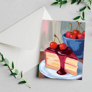 Torta de Cereja Cartão de Pintura de Comida de P