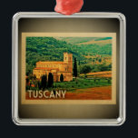 Toscânia Itália Viagens vintage de ornamento<br><div class="desc">Um enfeite legal estilo de vintagem da Toscânia que apresenta uma bela cena do país em Itália da Abbazia di Sant'Antimo (Abadia de Sant'Antimo) - uma delícia italiana.</div>
