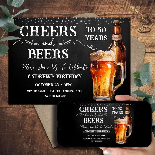 Tostes e Cervejas Convite de 50º Aniversário Rústi (Criador carregado)