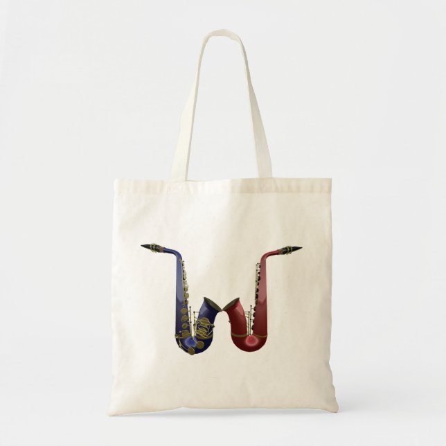 Tote A bolsa de canvas de dois saxofones (Frente)
