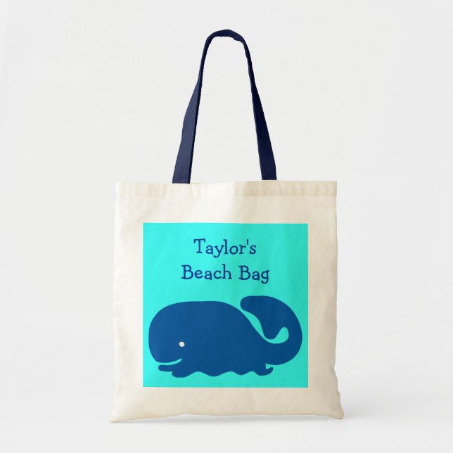 Tote A bolsa de praia feliz bonito da baleia azul caçoa (Frente)