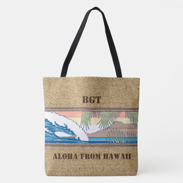 Tote A bolsa de praia havaiana do monograma de Moana de (Frente)