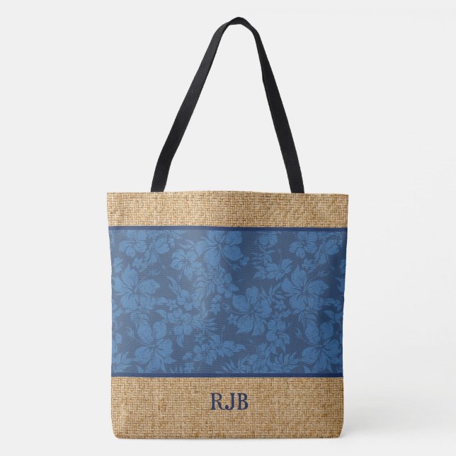 Tote A bolsa de praia havaiana do monograma de Pareau (Frente)