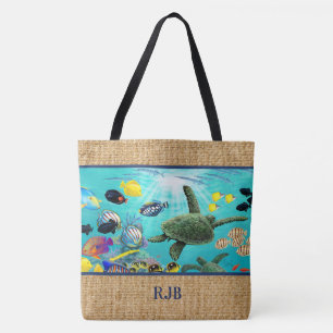 Tote A bolsa de praia tropical havaiana do monograma da