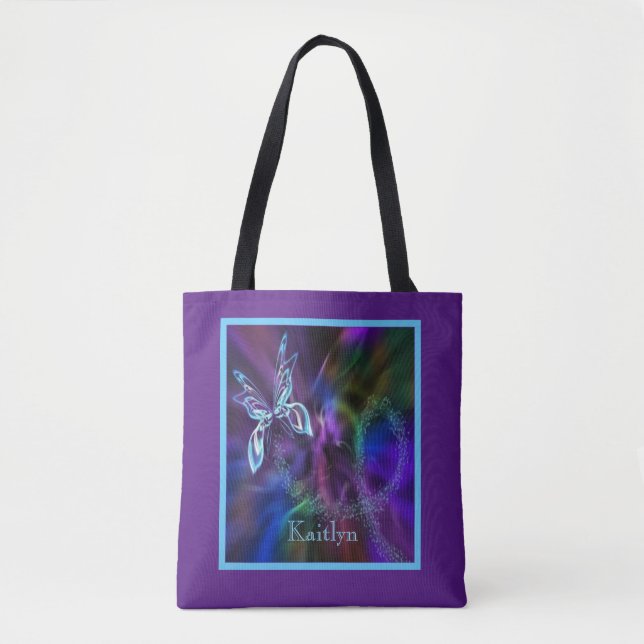 Tote Abstrato Neon Blue Bright Butterfly Bolsa (Frente)