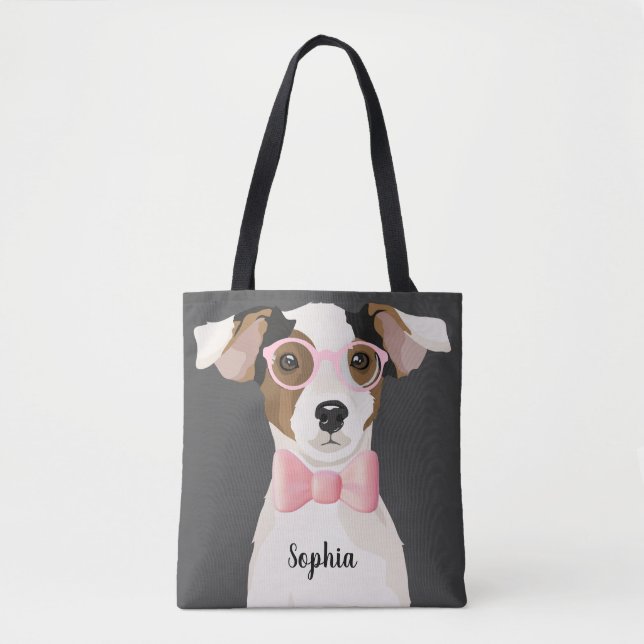 Tote Adorável cão terrível com óculos e gravata, Bolsa (Frente)