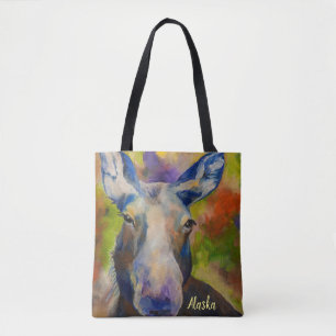 Tote Alaskan Wildlife Moose & Fireweed Bolsa com ALASKA