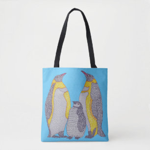 Tote All-Over - Família de Pinguins (azul claro)