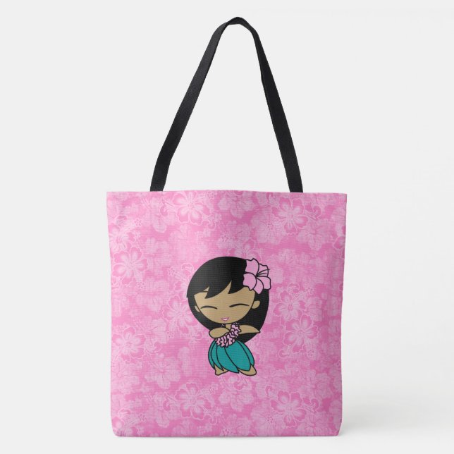 Tote Aloha Honys Hawaiian Pink Hula Girl Bolsa de praia (Frente)