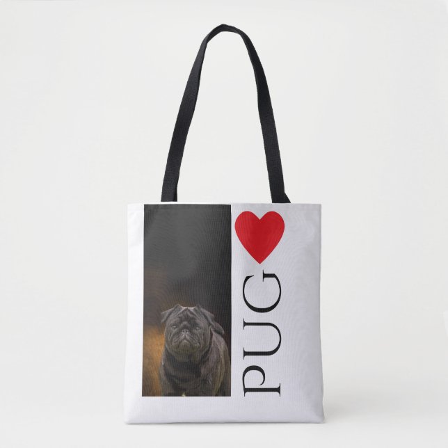 Tote Ame um bolsa preto do Pug (Frente)