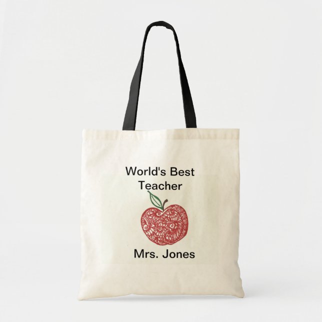 Tote Apple vermelho Doodle bolsa do professor do mundo (Frente)