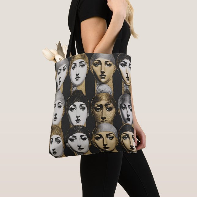 Tote As mulheres enfrentam o Bolsa branco preto Dourado (Close Up)