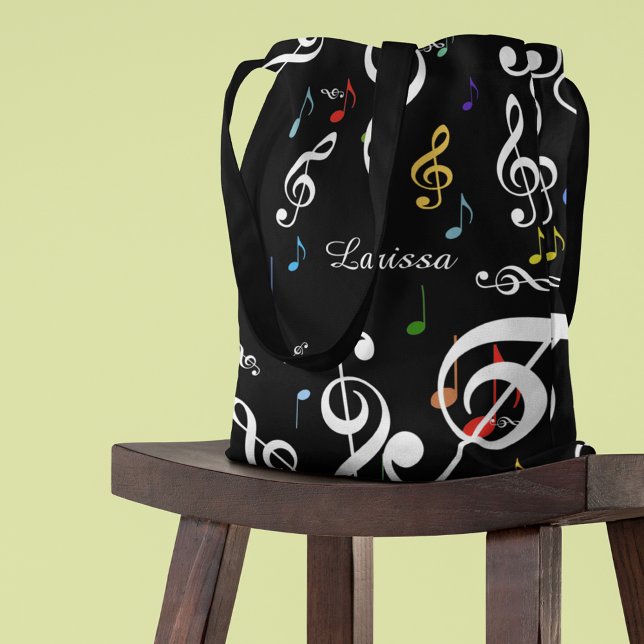Tote Bag all_over de Notas Musicais com Nome (love music)