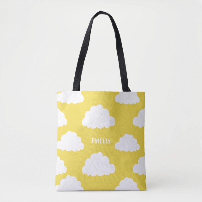 Tote Bag Amarelo Personalizado Padrão de Nuvens Br (Frente)