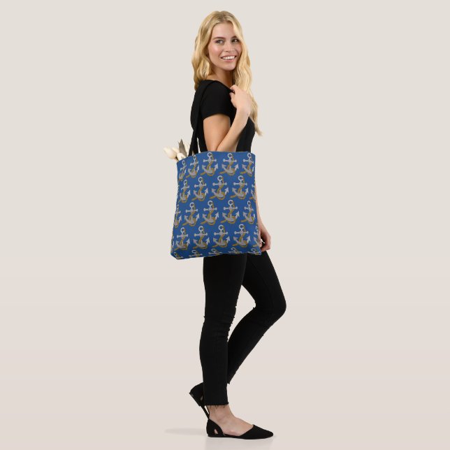Tote Bag (ao) - Âncoras em azul escuro (No(a) Modelo)