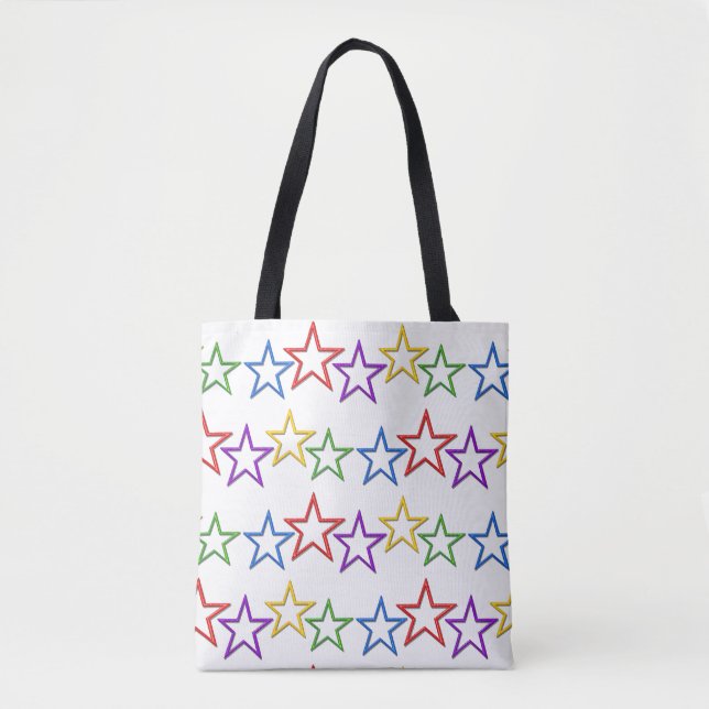 Tote Bag (ao) - Linhas de Estrelas Coloridas (Frente)
