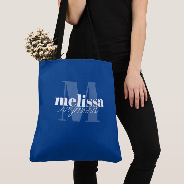 Tote Bag Azul com Nome Monograma (Close Up)