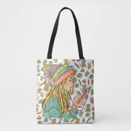 Tote Bag Boho Hat Girl