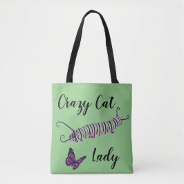 Tote Bag Cat Lady Green Fundo