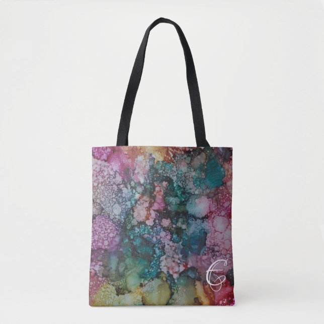 Tote Bag, "Colorburst Inkblots/Pinks Blues Golds" (Frente)