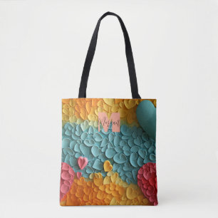 Tote Bag Colorida de Padrão Coração com Nome Perso