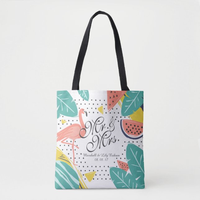 Tote Bag de Casamento Tropical de Verão Personaliz (Frente)