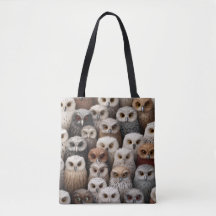 Tote Bag de Colagem de Coruja em Browns, Negros e 