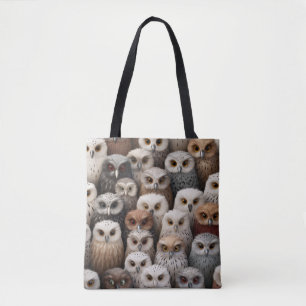 Tote Bag de Colagem de Coruja em Browns, Negros e