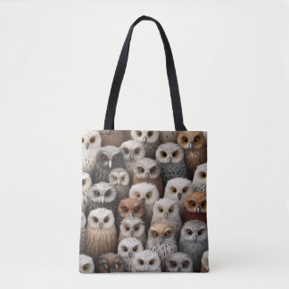 Tote Bag de Colagem de Coruja em Browns, Negros e