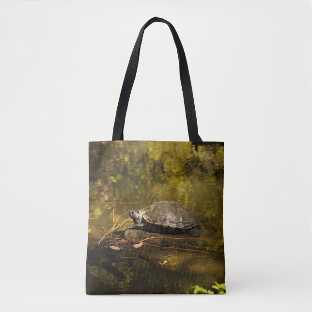 Tote Bag do Ombro - Turtle on Log in Pond (Frente)