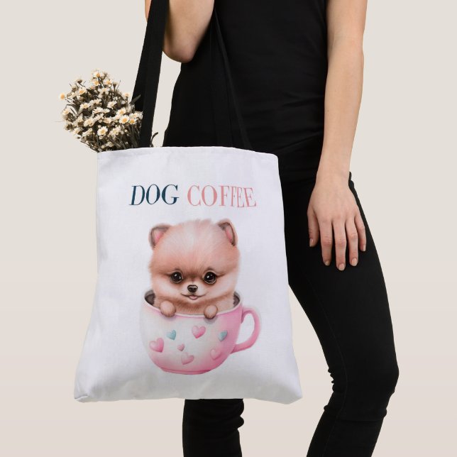 Tote Bag Dog Coffee (Close Up)