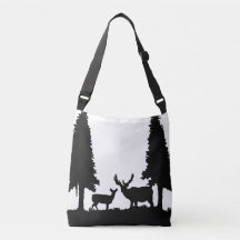 Tote Bag em Black and White Deer em Forest Design