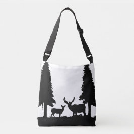 Tote Bag em Black and White Deer em Forest Design