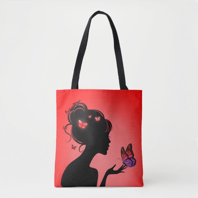Tote Bag La femme papillons rouges (Frente)