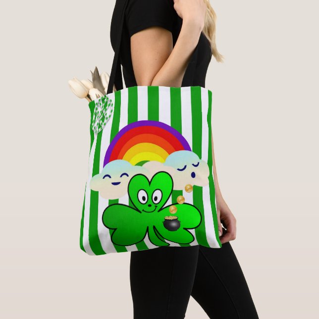 Tote Bag Saint Patrick's Day Rainbow Clover (Close Up)