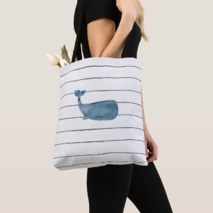Tote Baleia Azul Shiplap Rustic White Wood Bolsa 