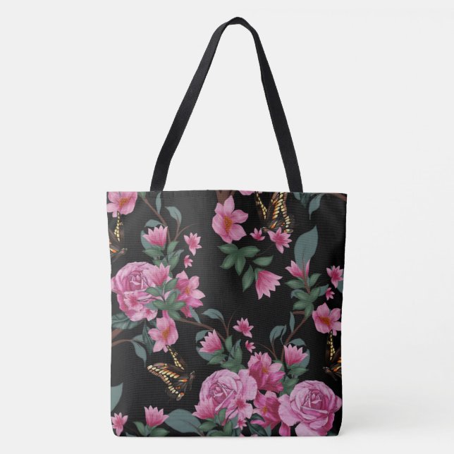 Tote Belo Bolsa de Moda Floral de Borboleta (Frente)