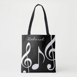 Tote belo bolsa preto/branco com notas musicais
