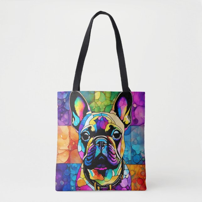 Tote Belo Bulldog Francês "Frenchie" Colorful Bolsa (Frente)
