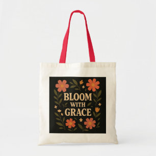 Tote Bloom com Graça - Floral Inspirational Quote Bolsa