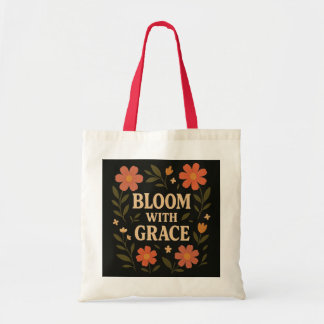 Tote Bloom com Graça - Floral Inspirational Quote Bolsa