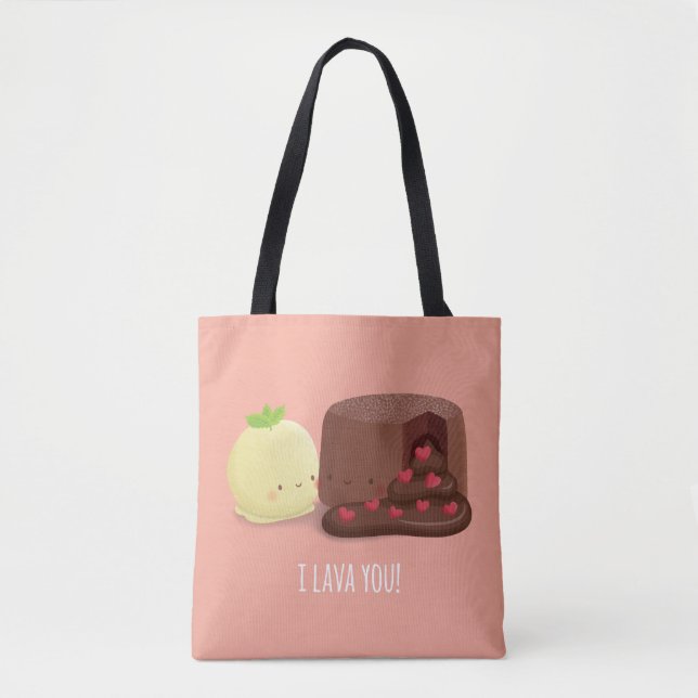 Tote Bolo de lava de chocolate e Bolsa de trocadilho de (Frente)