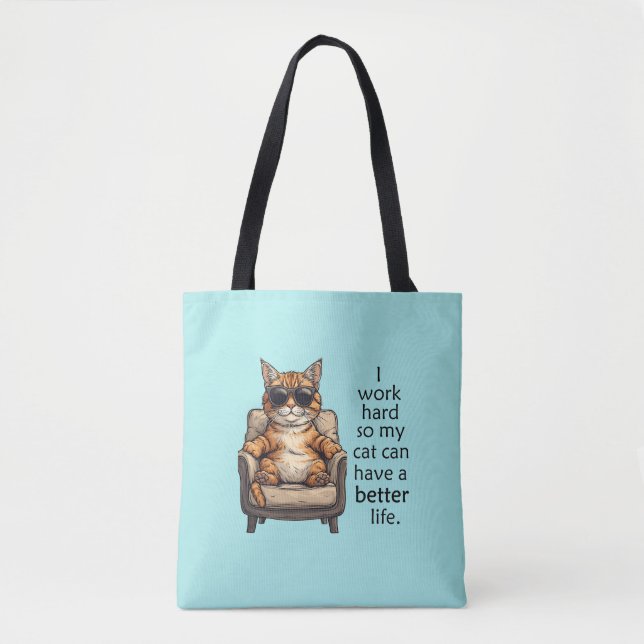Tote Bolsa Adorável de Gato de Cabo Azul Claro (Frente)