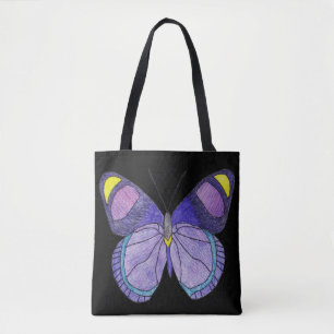 Tote Bolsa All-Over - Borboleta Roxa (preto)