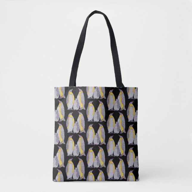 Tote Bolsa All-Over - Família Penguin (padrão preto) (Frente)