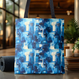 Tote Bolsa Azul Abstrata Geométrica Moderna
